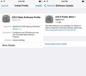 instalare iOS 9 public beta