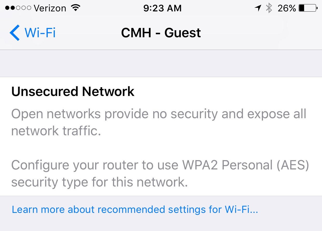 iOS 10 avertisment Wi-Fi