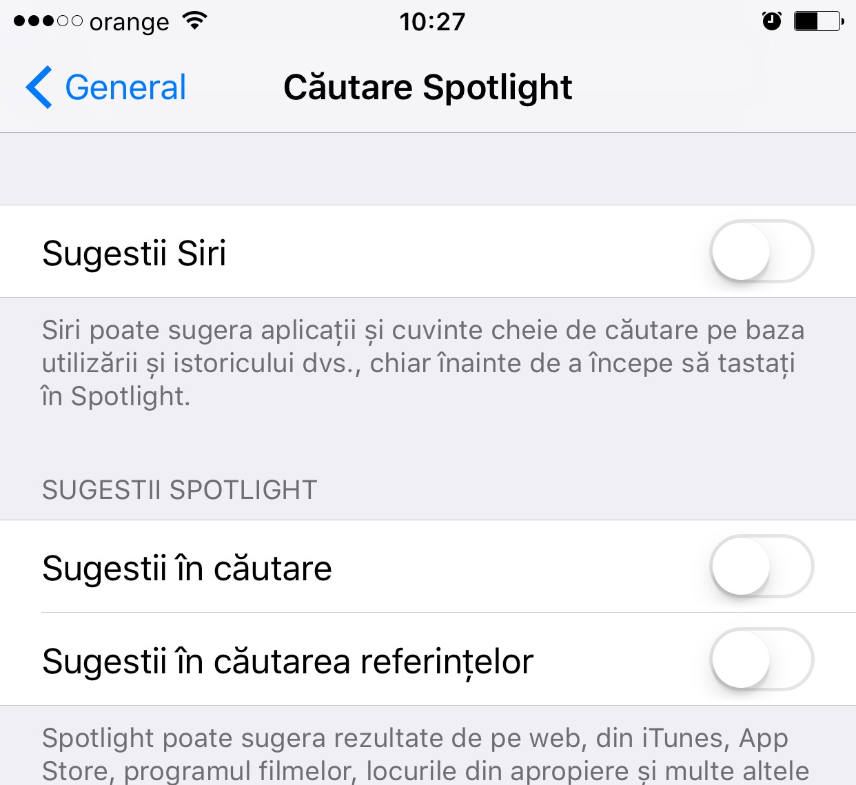 ios 10 dezactivare spotlight