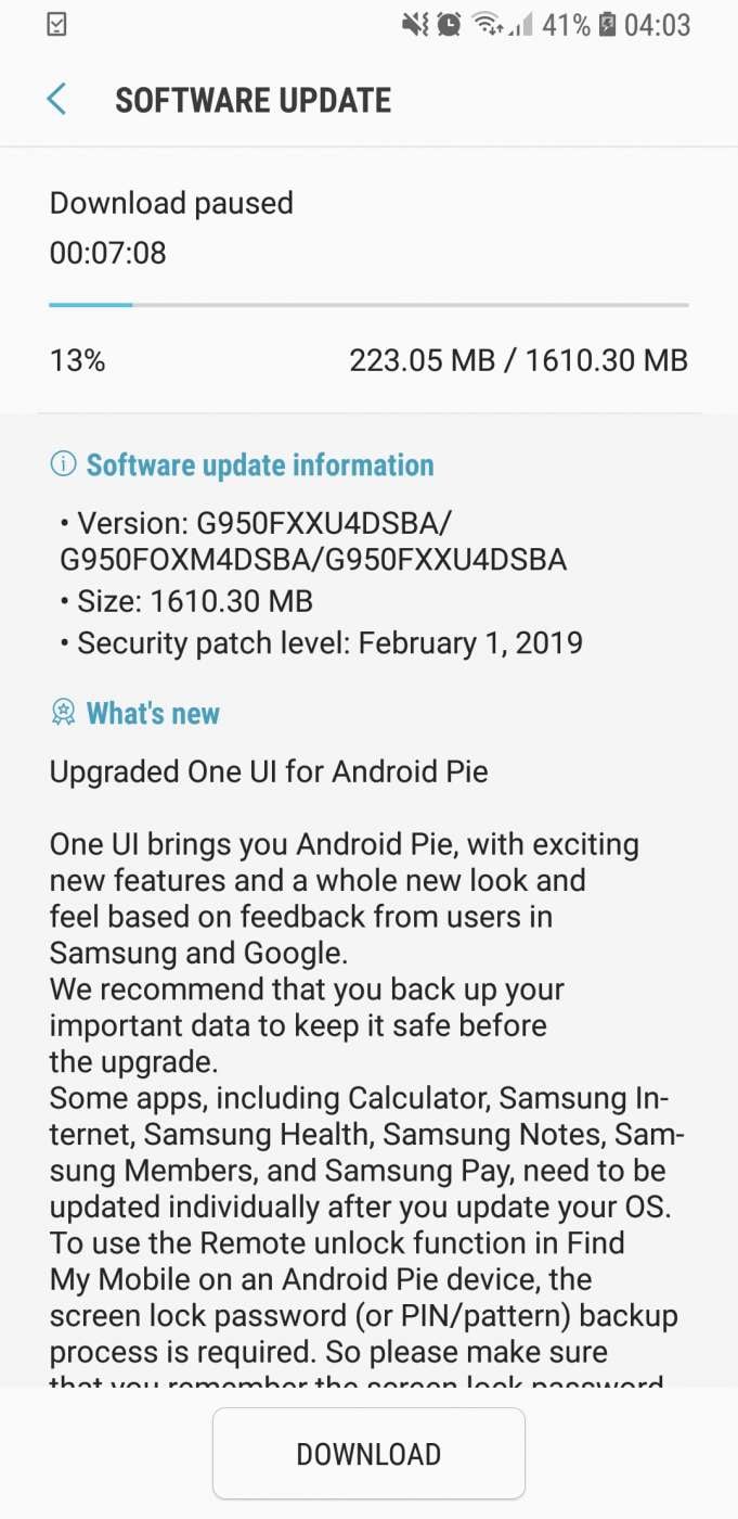 android 9 samsung s8