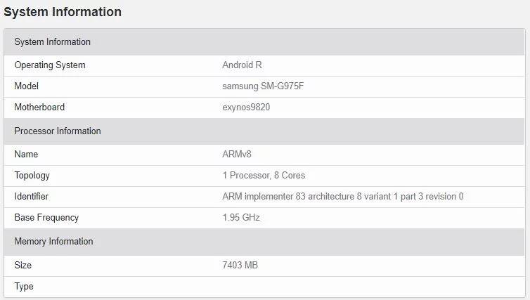 Android 11 Samsung GALAXY S10 Plus geekbench