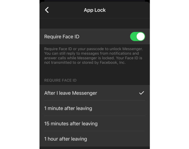 Facebook Messeger securizare Face ID iphone