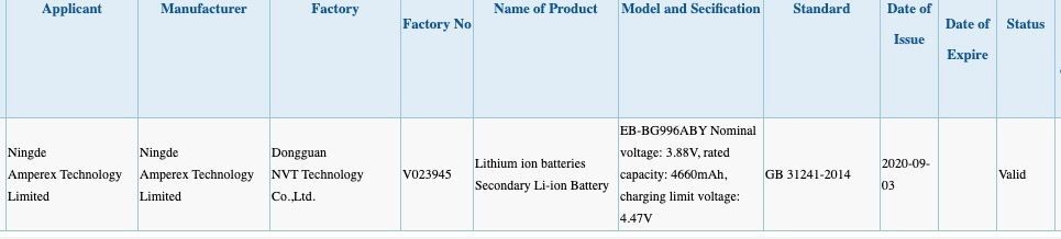 Samsung GALAXY S30 Plus baterie specificatii